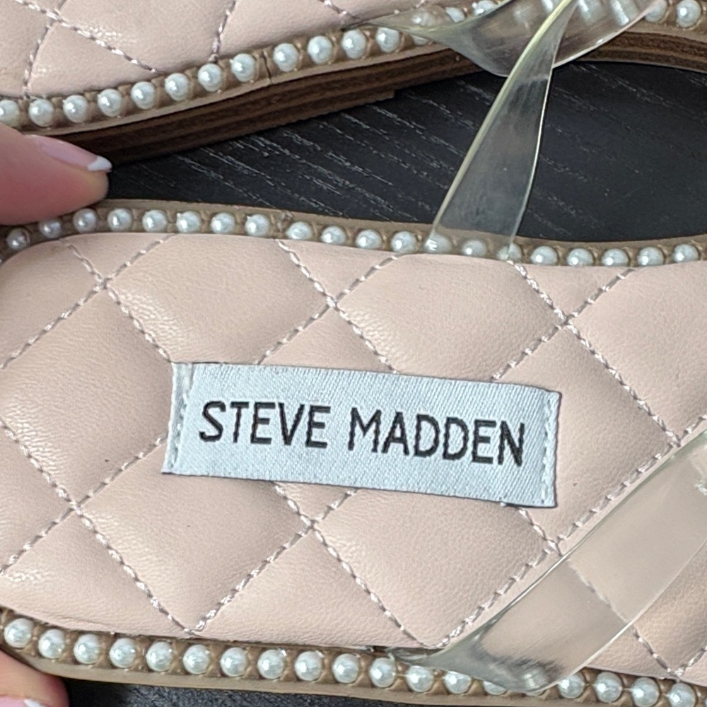 Steve Madden Pink Pearl-Embellished Clear-Strap Sandals - Picture 4 of 9